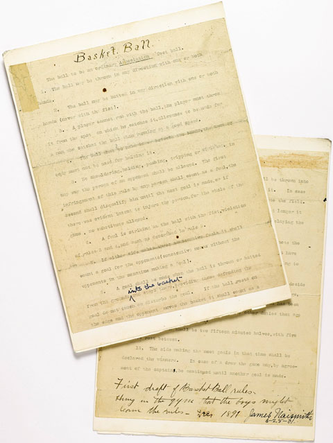 Машинописний спортивний документ на 2-х сторінках, складений і підписаний автором правил гри і винахідником баскетболу Джеймсом Нейсмітом (англ