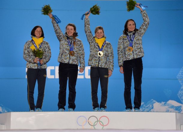 Віта Семеренко, Юлія Джима, Валя Семеренко та Олена Підгрушна на Олімпіаді в Сочі-2014