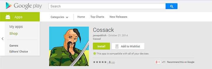 «Козак» вийшов в Google Play 21 жовтня, поки його скачали менше 1000 користувачів