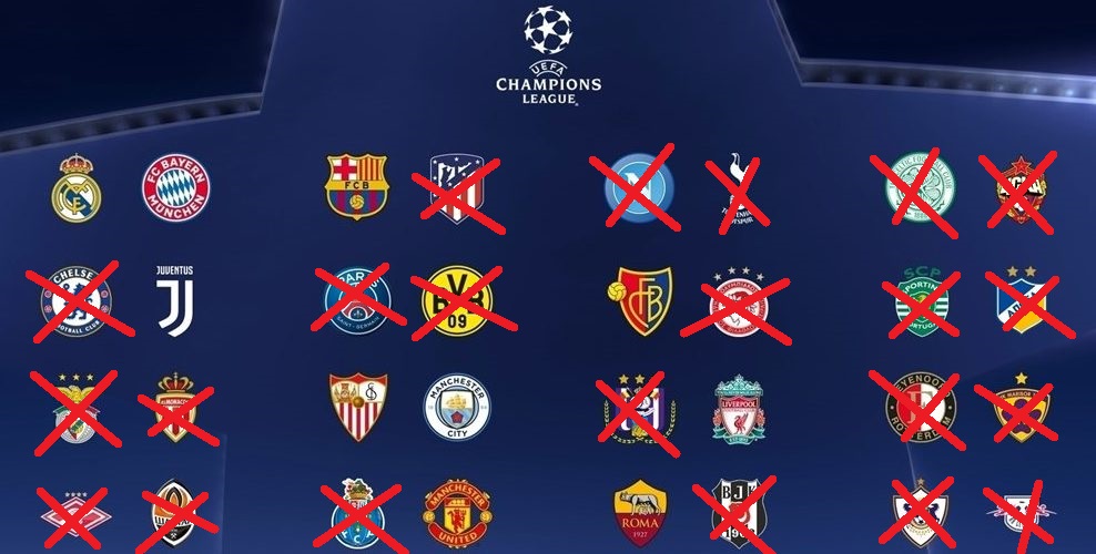 Три клуби представлять Іспанію ( Реал, Севілья і Барселона), по два Англію ( Ліверпуль і Манчестер сіті) та Італію ( Ювентус і Рома) і Баварія буде представляти в турнірі Німеччину