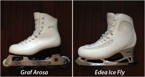 Для порівняння я покажу фото своїх перших черевик Graf Arosa (на фото зліва) і нинішніх професійних черевик Edea Ice Fly